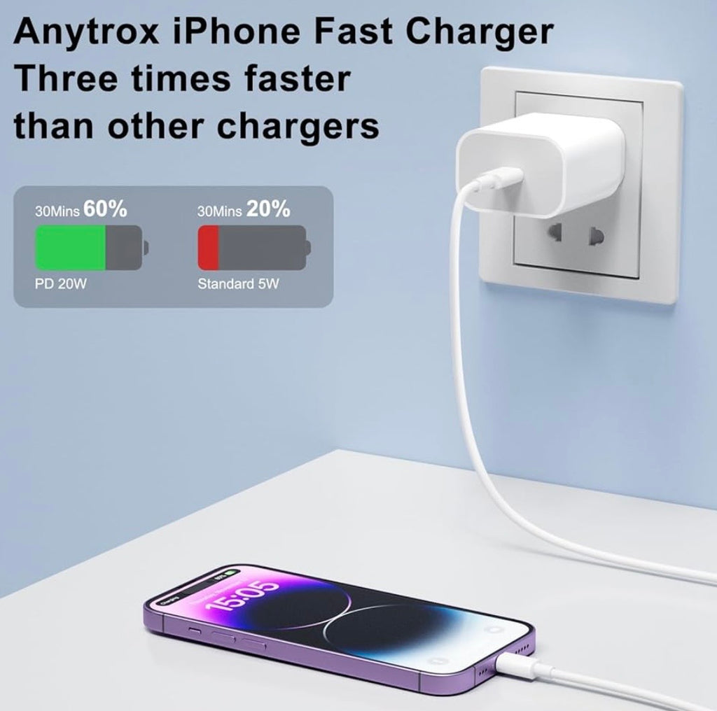 Visit the Anytrox Store
3.8
3.8 out of 5 stars
(507)
USB C Charger with USB C to Lightning Cable, 20W Fast Charger with 1M iPhone Charger Cable for iPhone 14/13/12/11/X/9/8, iPad, Airpods