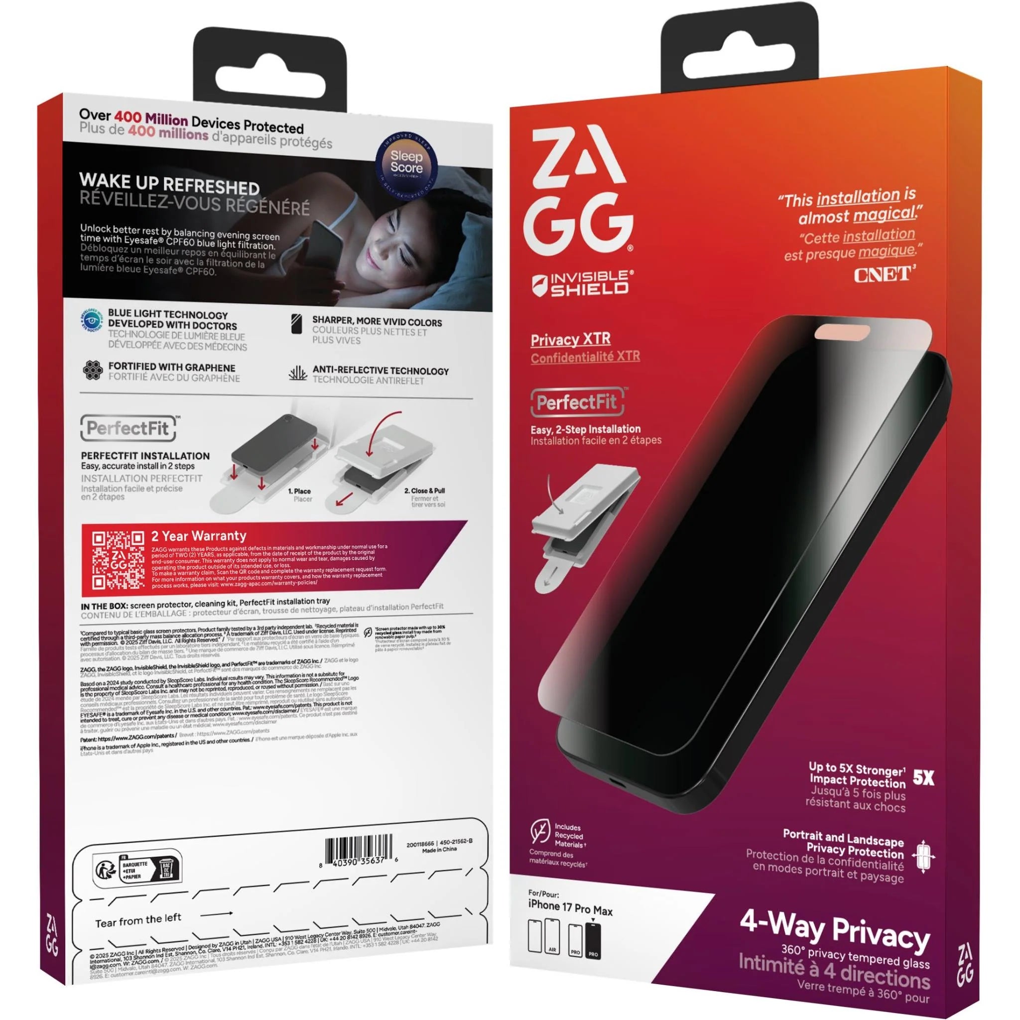 ZAGG InvisibleShield Glass Elite Privacy 360 Screen Protector for iPhone 17 Pro Max